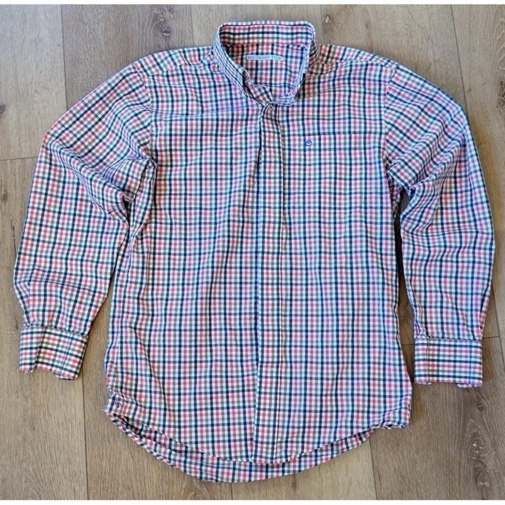 Southern Tide Men's Plaid Long Sleeve Button Down Shirt Blue/Yellow EUC